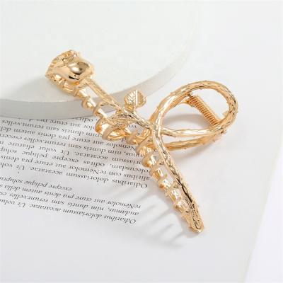 China Hair accessories European and American fashion metal rose hairpin wholesale claw hairpin temperament women's flat large for sale