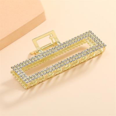 China Korean Hair Accessories Fashion Style Metal Double Drainage Drill Claw Hair Clips Large Exquisite Women's Rectangle Hair Claw Wholesale for sale