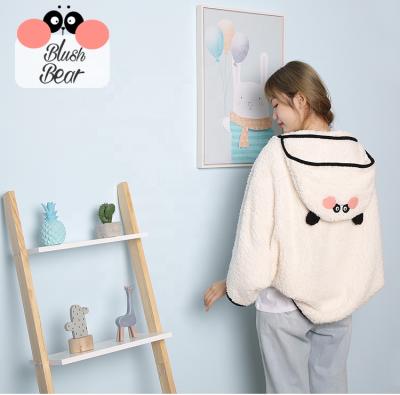 China Anti-Static Blush Bear Plush Cap Cashmere Furry Lamb Down Hooded Cover Up Hoodie Kids With Hood Cute Animal for sale