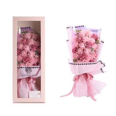 China Wholesale 18 Plush Dried Flowers Rose Bouquet White Teddy Bear Bouquet Valentine's Day Bouquet for sale