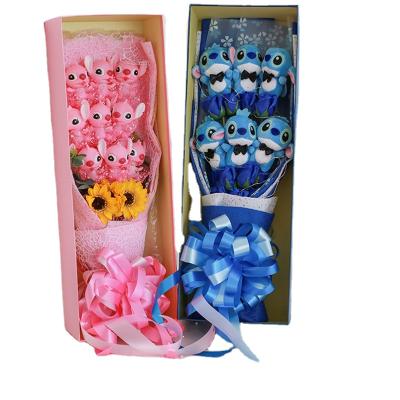 China Lovely Stuffed Cartoon Stitch Plush Toys Stitch Bouquet with Artificial Flowers for Valentine's Day Wedding Party Decoration for sale