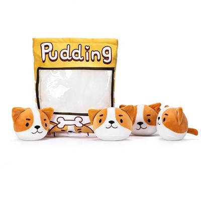 China Plush No MOQ Ship In Lovely Puppy 24h Novelty Puppy Plush Pillows With 4 Dog Dolls Inside for sale