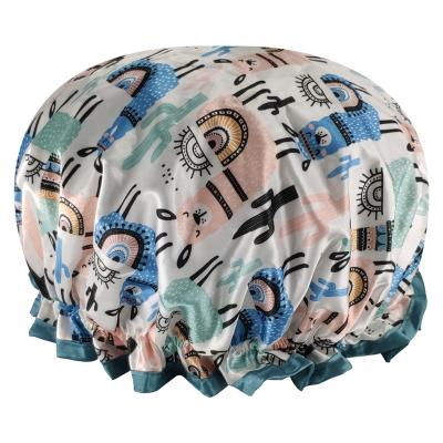 China QUIET GIRL Shower Hats High Quality Double Layer Satin Llama Print Elastic Shower Cap Viable Low MOQ Large Enough for sale