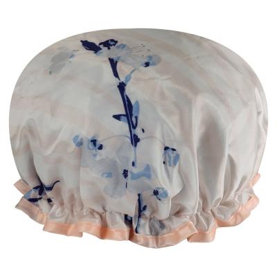 China QUIET GIRL shower hats high quality double layer satin wintersweet print elastic shower cap viable low MOQ large enough for sale