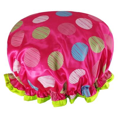 China Factorydirect Customizable Double Layer Satin Dots High Quality Elastic Shower Caps Low MOQ Big Enough Customizable Shower Cap for sale