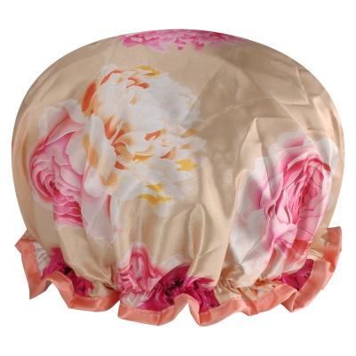 China Factorydirect Double Layer Flower Print Customizable High Quality Elastic Shower Caps Low MOQ Big Enough Customizable Shower Cap for sale