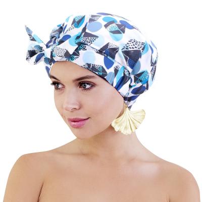 China New Arrival Sustainable Bow Shower Cap With Elastic Waterproof Bath Cap For Long Hair for sale