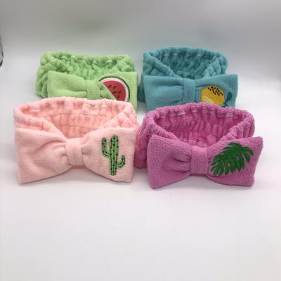 China Microfiber Cute Embroidery Cute Elastic Hair Band With Bow for sale