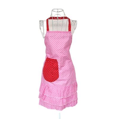 China Beverage/food factory cotton apron direct adjustable dot print fabric single apron for sale