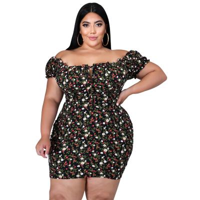 China Wholesale Large Size Breathable Custom Design Clothes Floral Black Club Plus Size Dress for sale