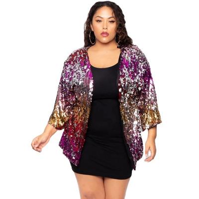 China New Fashion High Quality Fashion Size XL-5XL Loose Sequins Plus Gradient Plus Size Coat for sale