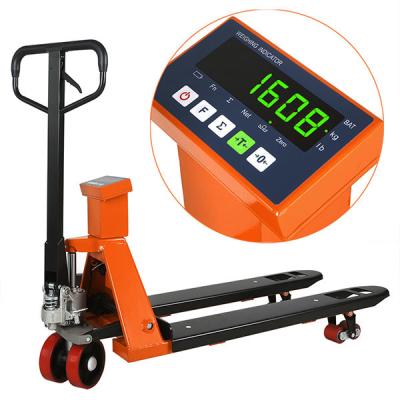 China plataforma estrecha Jack Scale Hand Pallet Truck 1/2/3T de la bifurcación del indicador 12E con la rueda de la PU en venta