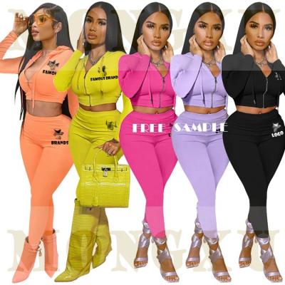 China New Designer Women Sweatsuits Sets Breathable Two Piece Equipment 2021 Casual Sports Sets Print Zipper Up Jacket Two Piece Set Clothing With Logo for sale