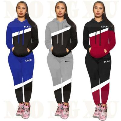 China Custom Logo Women Clothing Joggers Gym Set Plus Size Block Colors High Quality Tracksuit Wholesale 2 Pieces Pants Sets Women 2022 for sale