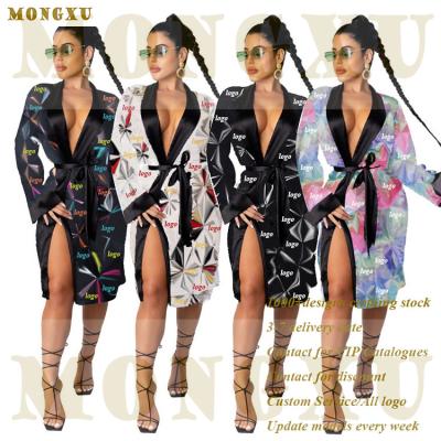 China MONGXU 2021 QUICK DRY Custom Personalized Designer Sexy Print Party Long Robe Silk Women's Satin Kimono Sleepwear Robes for sale