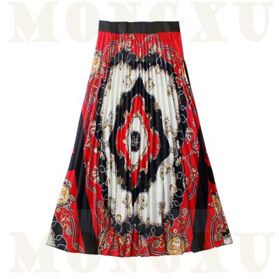 China New Autumn Style Designer Casual Plaid Skirt Women Midi Breathable Pleated Long Maxi Skirts for sale