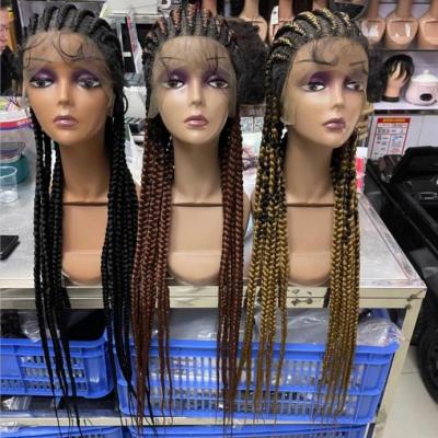 China Braided wig full synthetic lace front cornrow braid wigs for black women,wholesale glueless box braided lace wigs vendors for sale