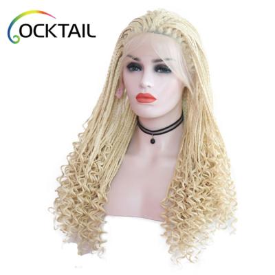 China Silky Straight Wave 14inches-30 inches Curly Blonde Elephant Twist Braid Wig Wholesale, Braided Lace Front Wigs Synthetic African Fiber Hair Wigs for sale