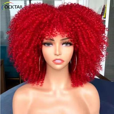 China Red Color Soft Afro Kinky Curly Wigs With Bangs For Black Women Ombre Glueless Cosplay High Heat Synthetic African Wigs for sale