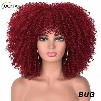 China Soft Afro Kinky Curly Wigs With Bangs For Black Women Ombre Glueless Cosplay African Heat Resistant Synthetic Wigs for sale