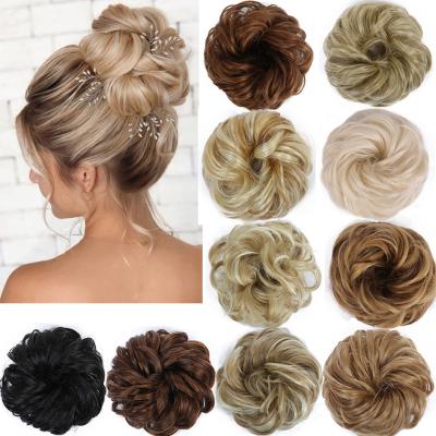 China Women And Girls Scrunchie Bun Curly Hair Bun With Elastic Band Hair Bun Ring Wrap On Messy Hair Bun Ponytails Synthetic Hair Bun for sale