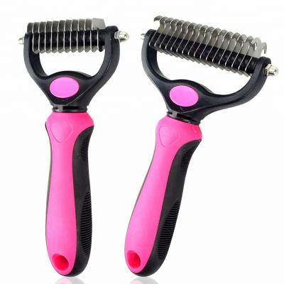 China Sustainable Pet Cat 2 Sided Remove Tangle Rake Brush Dematting Comb For Dogs for sale