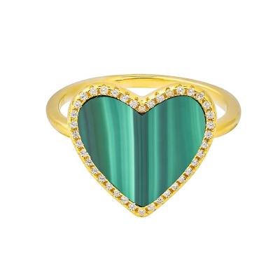 China Gemnel Trendy Jewelry 925 Sterling Silver Diamond Frame Malachite Heart Shape Seal Ring New for sale