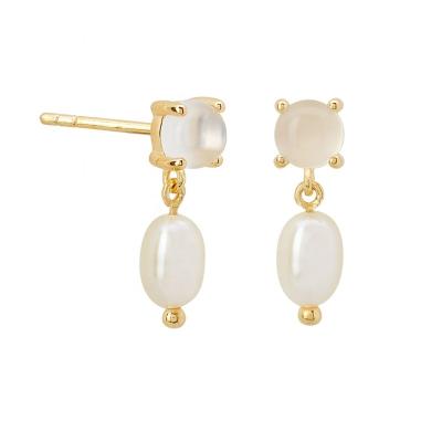 China FASHIONABLE Natural Freshwater Pearl Stud 925 Sterling Silver Moonstone Gemstone Dangle Earrings for sale