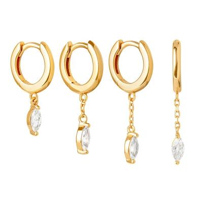 China FASHIONABLE Gemnel sparkle huggies marquis chain drop 925 sterling silver 18k gold plated earrings for sale