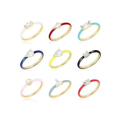 China Made With Hot Vintage 925 Sterling Silver Zircon Gemnel Face Ring Rainbow Enamel Star Marquis Zircon Ring For Women for sale