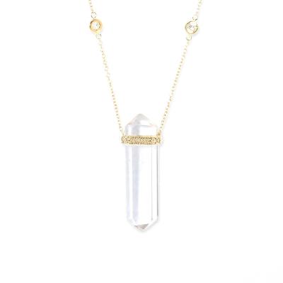 China Fashionable Gemnel Bohemia 925 Sterling Silver 18k Gold Classic Rose Quartz Crystal Gemstone CZ Necklace for sale