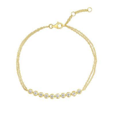 China FASHIONABLE High Quality Gemnel Jewelry 925 Tennis Silver Gold Plated White CZ Double Chain Link Bracelet for sale