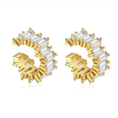 China TRENDY Gemnel Jewelry 925 Sterling Silver Fashion 14k Gold Plated To Pave Baguette Diamond Ear Cuff Earrings for sale