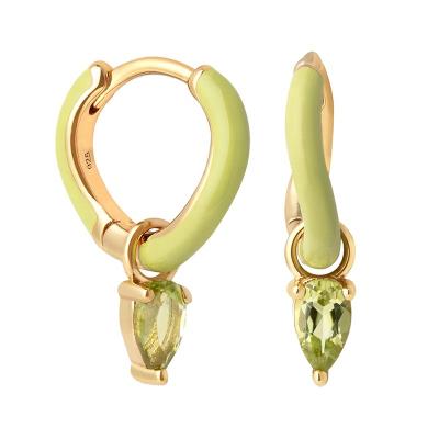 China New FASHIONABLE Gemnel Trend 925 Pear CZ Charm Circle Enamel Huggie Earrings for sale