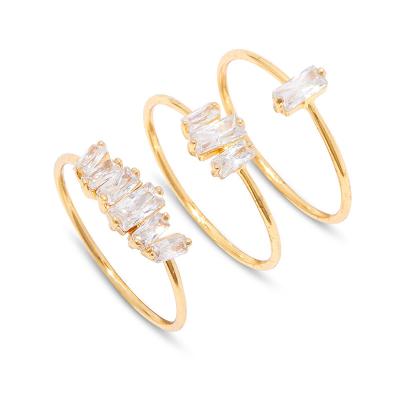 China Classic Minimalist 925 18k Gold Silver Vermeil Gemnel Baguette Zircon Stack Ring Set for sale