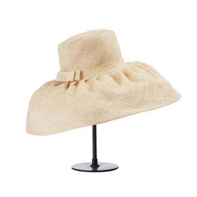 China 2021 Summer Elegant Women's Natural Raffia Straw Hat Lady's Luxury Hand Made Vintage Big Brim Sun Hat for sale