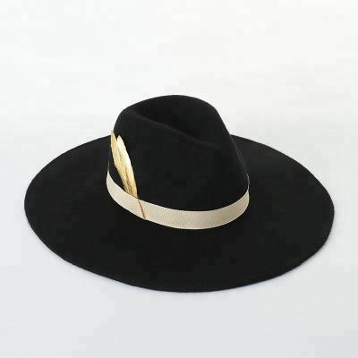 China Plush Feather Decoration 12.50CM Wide Brim Fedora Hat Made Of Wool Felt for sale