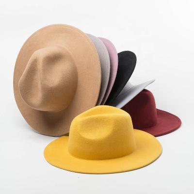 China Colorful Picture Wool Felt Customize Wide Brim Flat Fedora Hat For Women Men Fashion Dress for sale