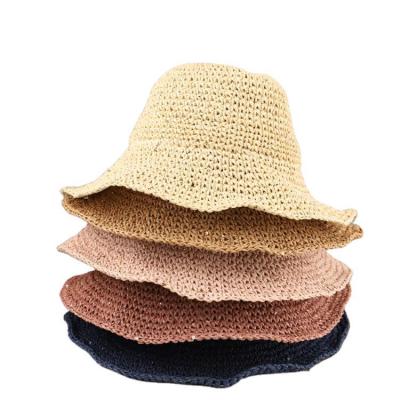 China Striped OEM Customized Women Beach Bucket Hat Summer Sun Hat Lady Foldable Paper Straw Hat for sale