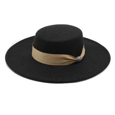 China 2022 Image Fedora Hats Women Flat Top Straw Hat Women Wide Brim Fashion News Designer Hat for sale