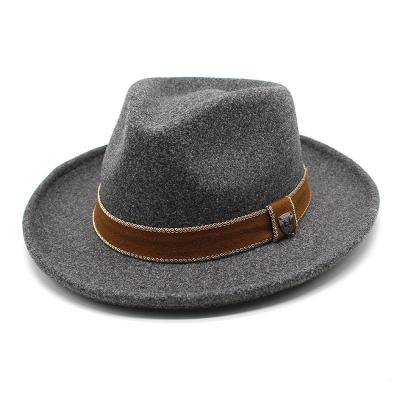 China Image Autumn Fall Winter High Quality Felt Brim British Jazz Leisure Fedora Hats Men Top Hat Bun for sale