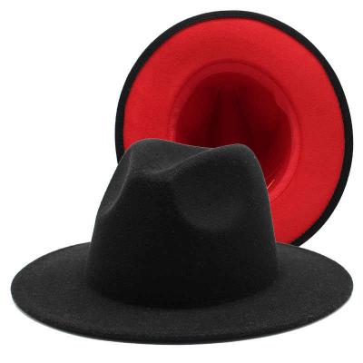 China 39 Color Two Tone Fedora Hat Polyester Cotton Wide Brim Red Black Fedora Hat For Festival for sale