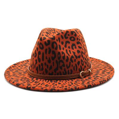 China Image Autumn Winter Cheetah Leopard Printed Fedora Hat with Faux Leather Belt for sale