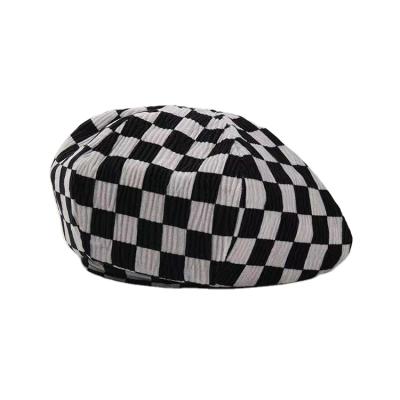 China Big Sale Cloud Character Checkerboard Lady Painter Beret Hat Retro Hot Beret For Women Men for sale