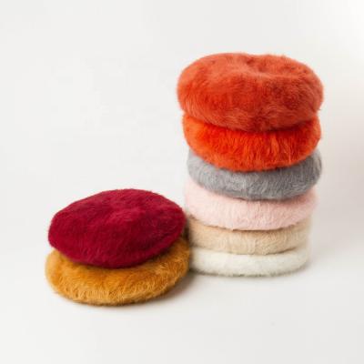 China New Warm Plush Autumn Winter Rabbit Fur Ladies Dress Knitted Beret Hat Cap for sale