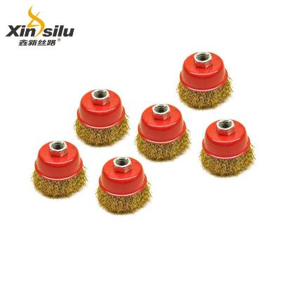 China Deburring Factory Wholesale Crimped Cup Brass Coated Wire Brush for sale