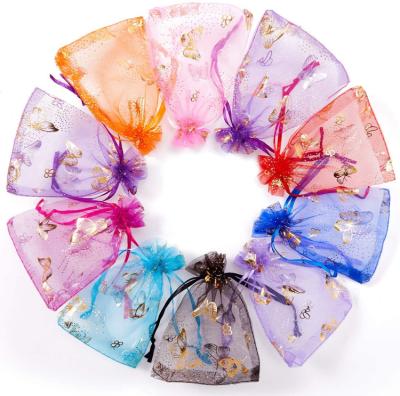 China Hot Stamping Strong Sealing Small Pouch Organza Butterfly Drawstring Silk Jewelry Bags for sale