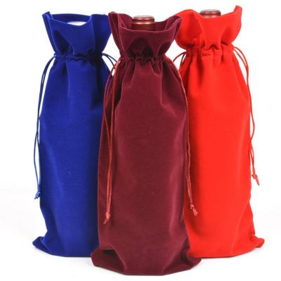 China Custom Safety Red Wine Champagne Beer Bottle Velvet Pouch Drawstring Gift Bag for sale