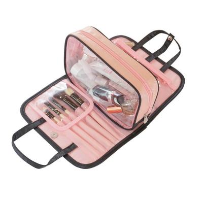 China Large Capacity Zipper Waterproof Makeup PVC Detachable Cosmetic Packaging Bag With Pockets for sale