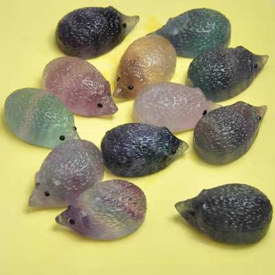 China Wholesale Bulk Natural Fluorite Animal Rainbow Cutouts Europe Quartz Crystal Hedgehog For Home Decoration for sale